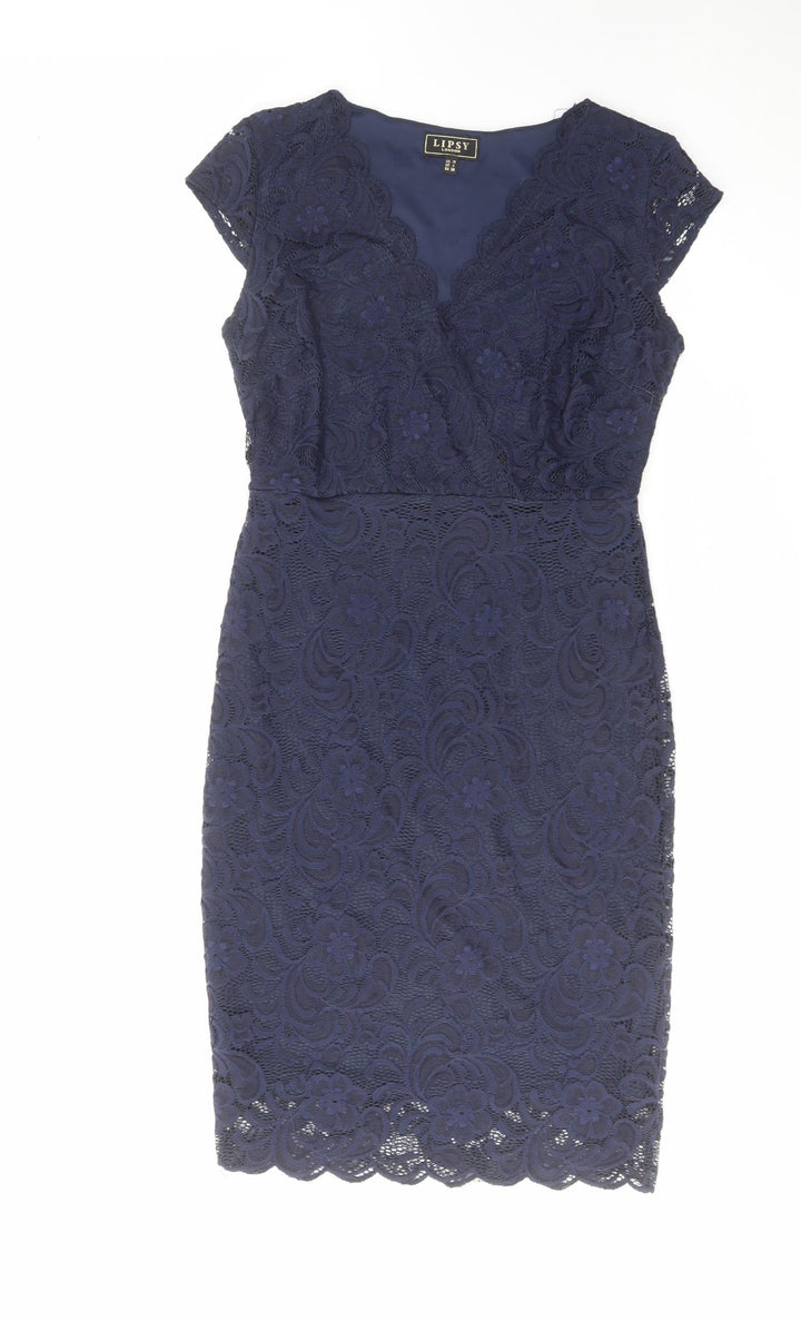 Lipsy Womens Blue Polyamide Shift Size 10 V-Neck Zip