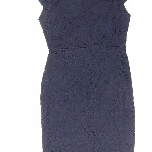 Lipsy Womens Blue Polyamide Shift Size 10 V-Neck Zip