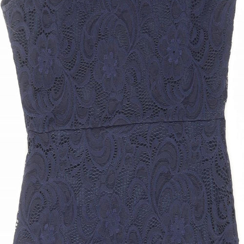 Lipsy Womens Blue Polyamide Shift Size 10 V-Neck Zip