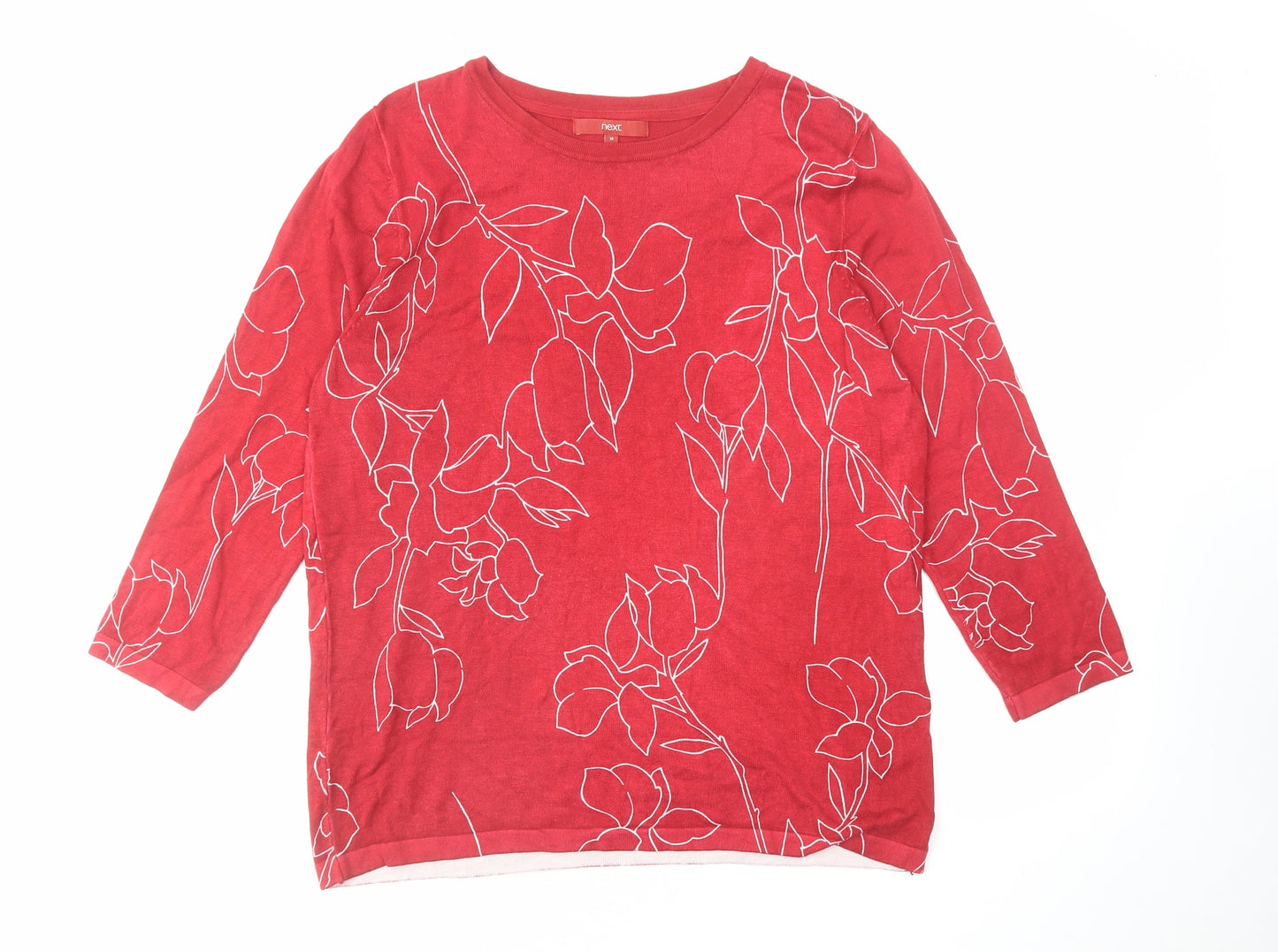 NEXT Womens Red Round Neck Floral Viscose Pullover Jumper Size 18