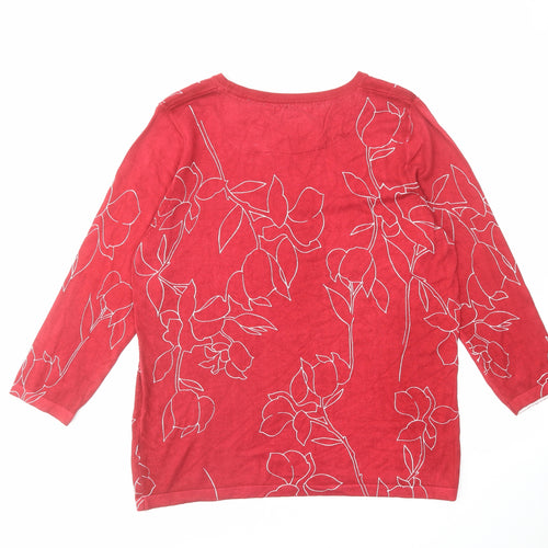 NEXT Womens Red Round Neck Floral Viscose Pullover Jumper Size 18