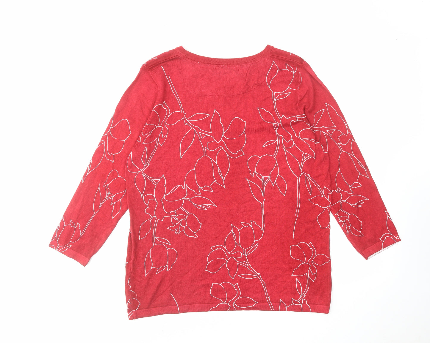NEXT Womens Red Round Neck Floral Viscose Pullover Jumper Size 18