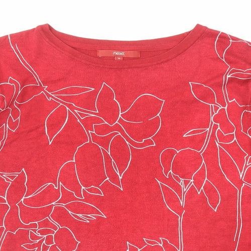 NEXT Womens Red Round Neck Floral Viscose Pullover Jumper Size 18