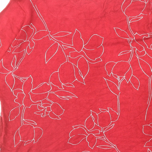 NEXT Womens Red Round Neck Floral Viscose Pullover Jumper Size 18