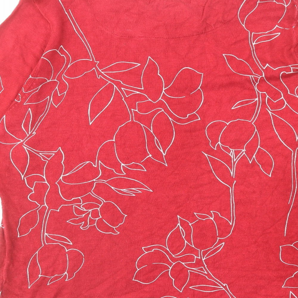 NEXT Womens Red Round Neck Floral Viscose Pullover Jumper Size 18