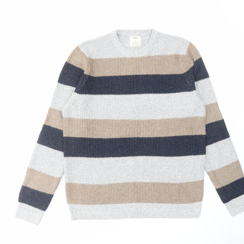 Marks and Spencer Mens Multicoloured Round Neck Striped Polyamide Pullover Jumper Size M Long Sleeve
