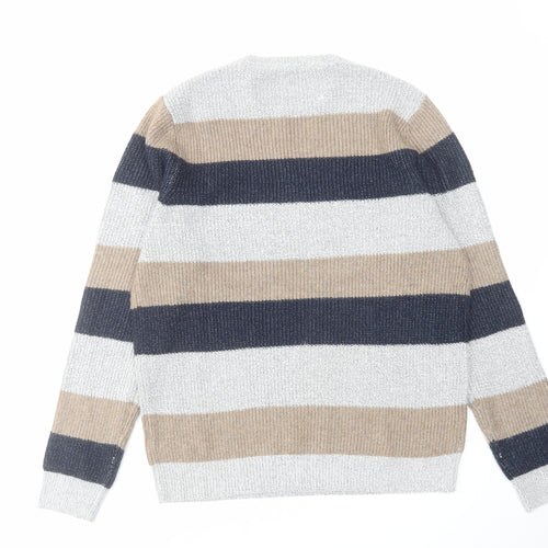 Marks and Spencer Mens Multicoloured Round Neck Striped Polyamide Pullover Jumper Size M Long Sleeve