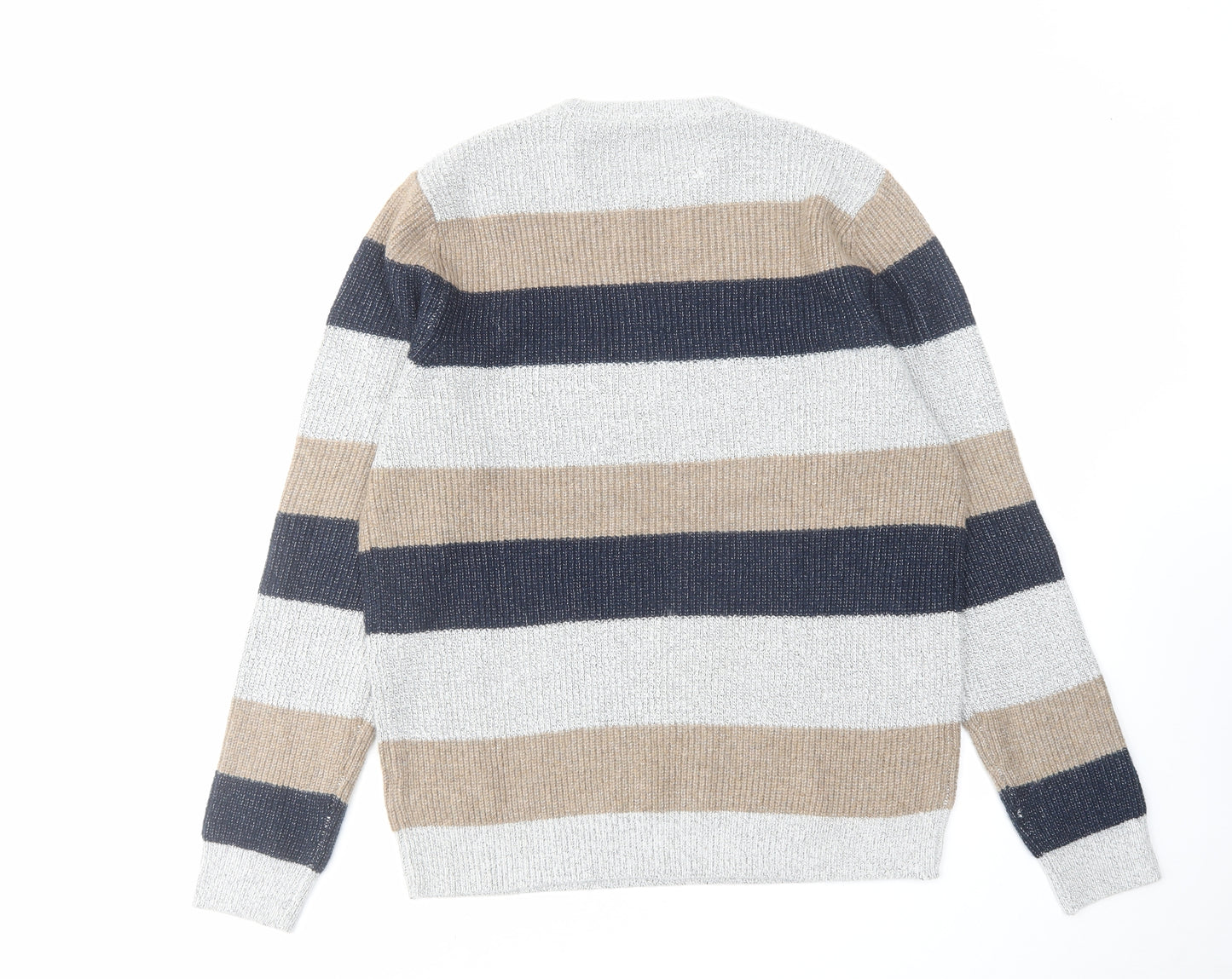 Marks and Spencer Mens Multicoloured Round Neck Striped Polyamide Pullover Jumper Size M Long Sleeve