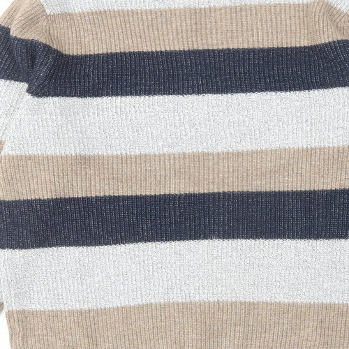 Marks and Spencer Mens Multicoloured Round Neck Striped Polyamide Pullover Jumper Size M Long Sleeve