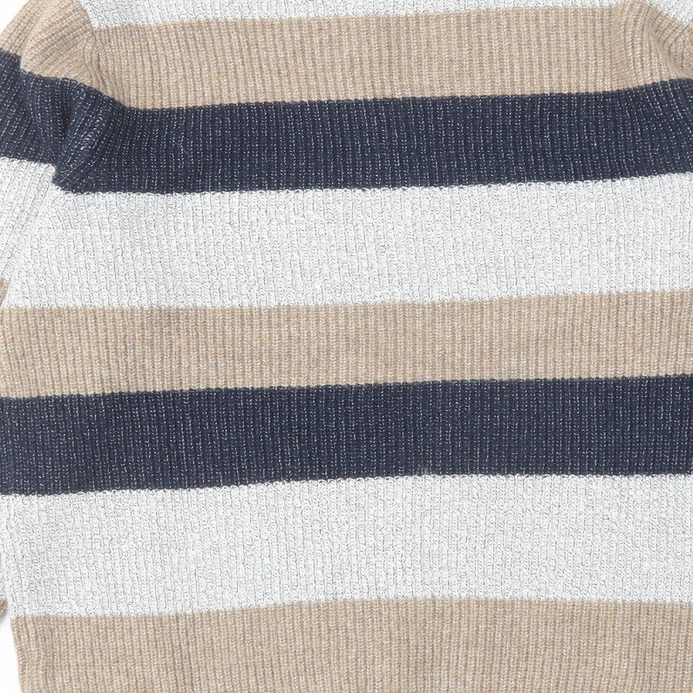 Marks and Spencer Mens Multicoloured Round Neck Striped Polyamide Pullover Jumper Size M Long Sleeve