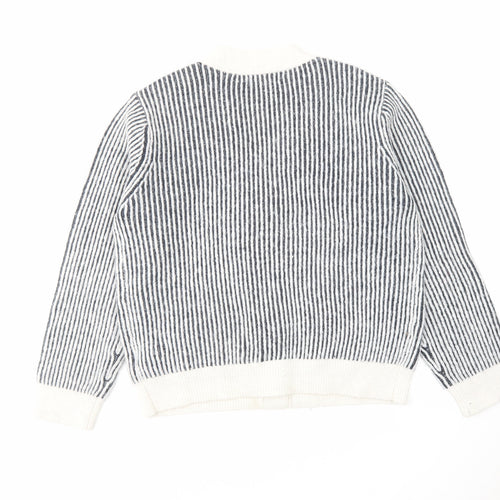 Marks and Spencer Womens Blue V-Neck Striped Acrylic Cardigan Jumper Size M