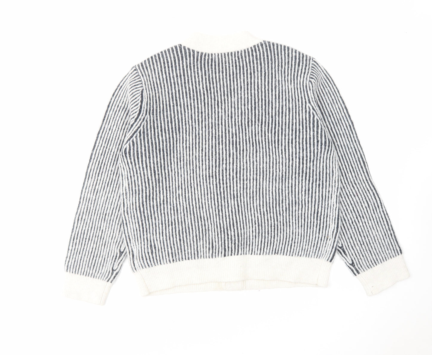 Marks and Spencer Womens Blue V-Neck Striped Acrylic Cardigan Jumper Size M