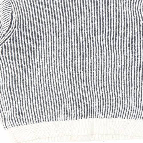 Marks and Spencer Womens Blue V-Neck Striped Acrylic Cardigan Jumper Size M