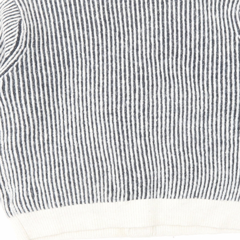 Marks and Spencer Womens Blue V-Neck Striped Acrylic Cardigan Jumper Size M