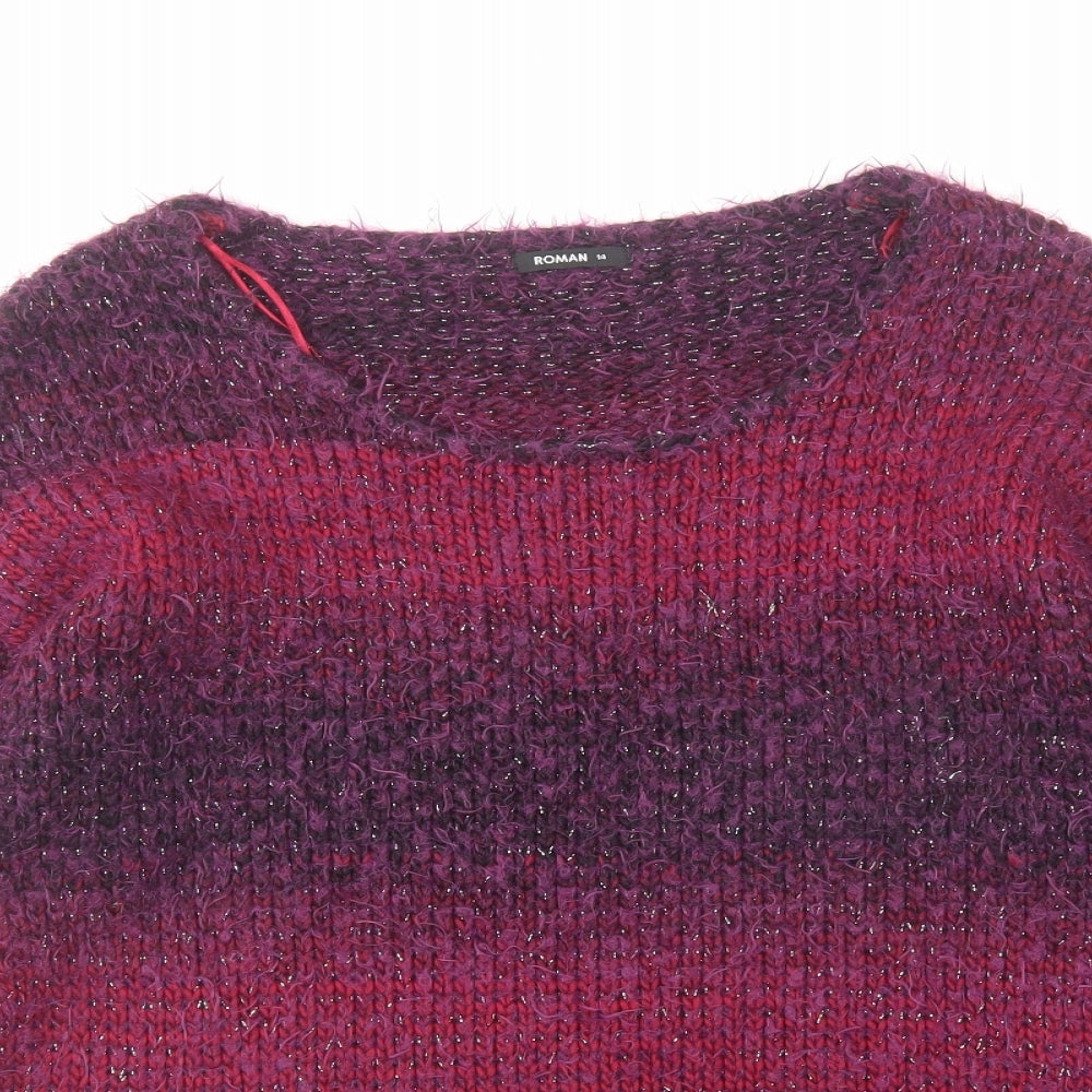 Roman Womens Pink Round Neck Polyamide Pullover Jumper Size 14