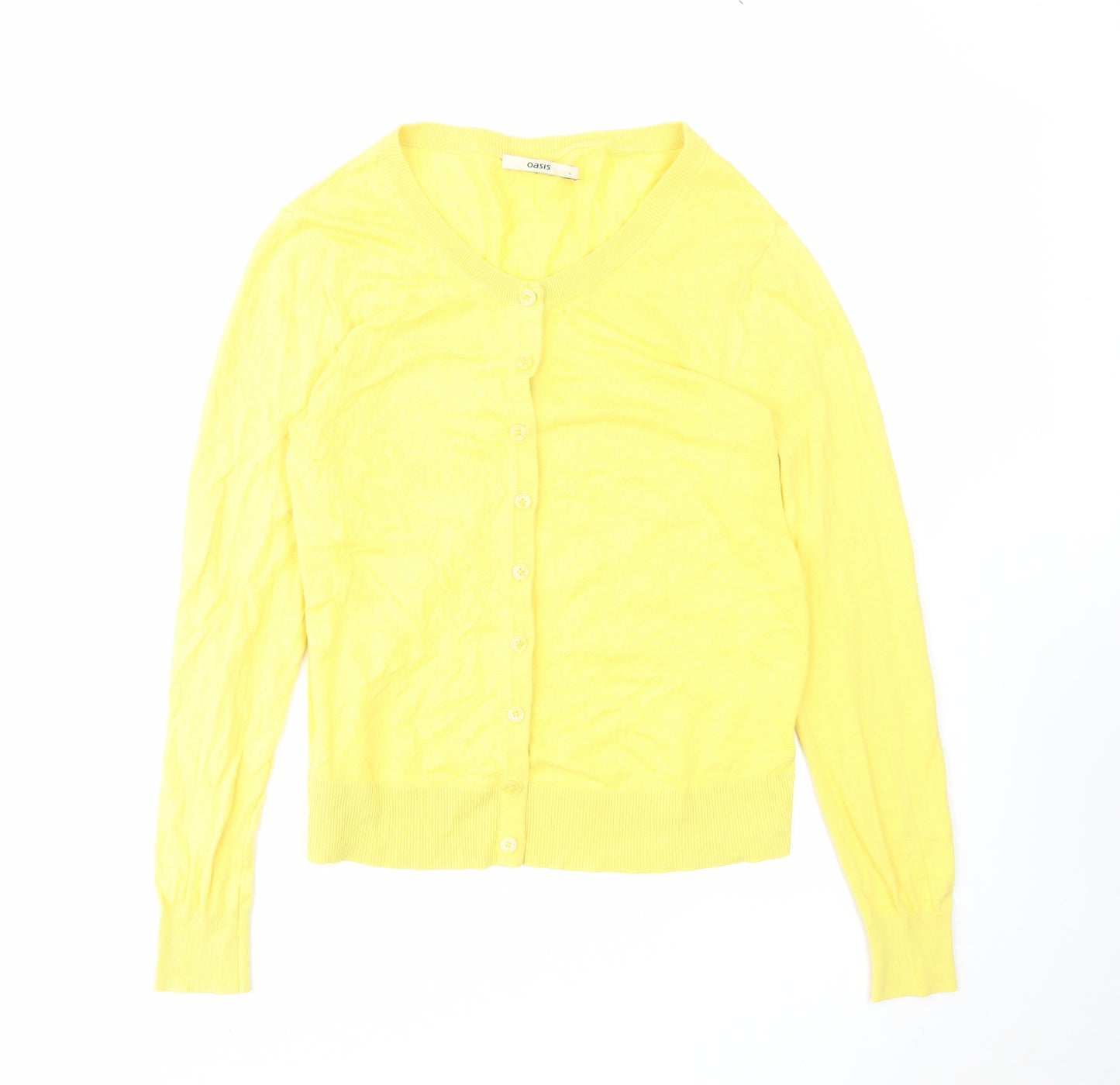 Oasis Womens Yellow Round Neck Cotton Cardigan Jumper Size L