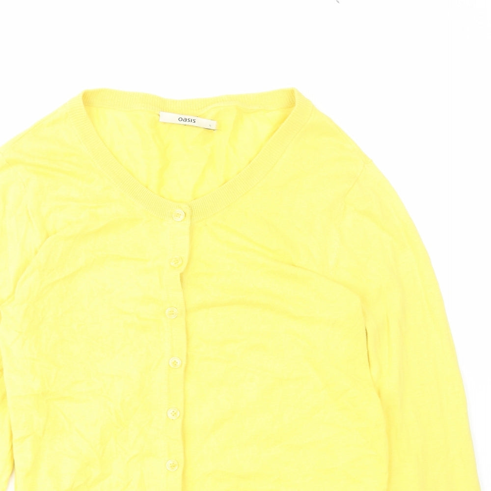 Oasis Womens Yellow Round Neck Cotton Cardigan Jumper Size L