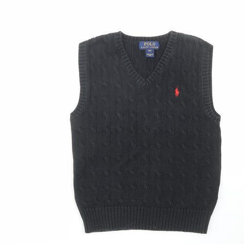 Polo Ralph Lauren Womens Black V-Neck Cotton Vest Jumper Size 8