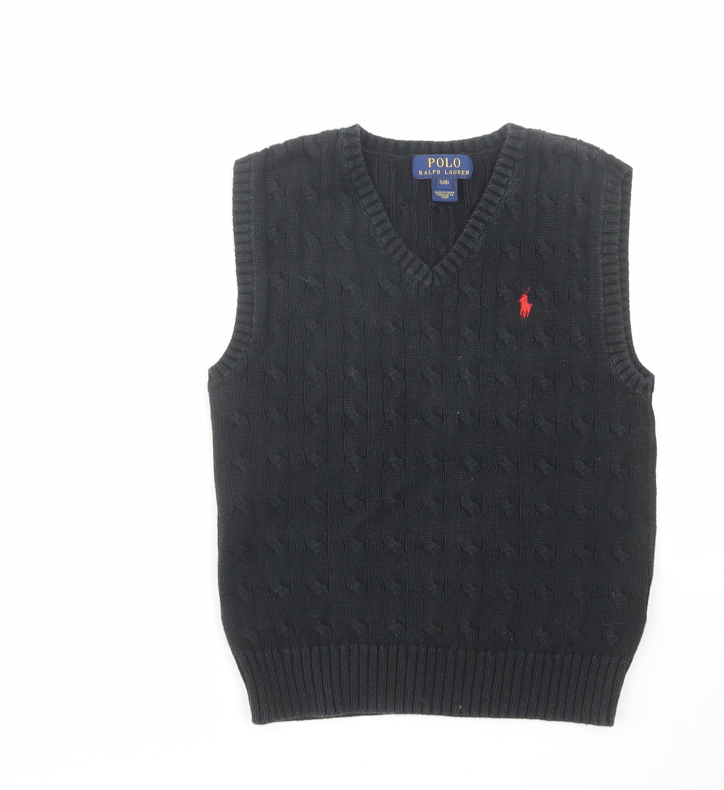 Polo Ralph Lauren Womens Black V-Neck Cotton Vest Jumper Size 8