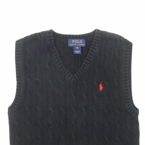 Polo Ralph Lauren Womens Black V-Neck Cotton Vest Jumper Size 8