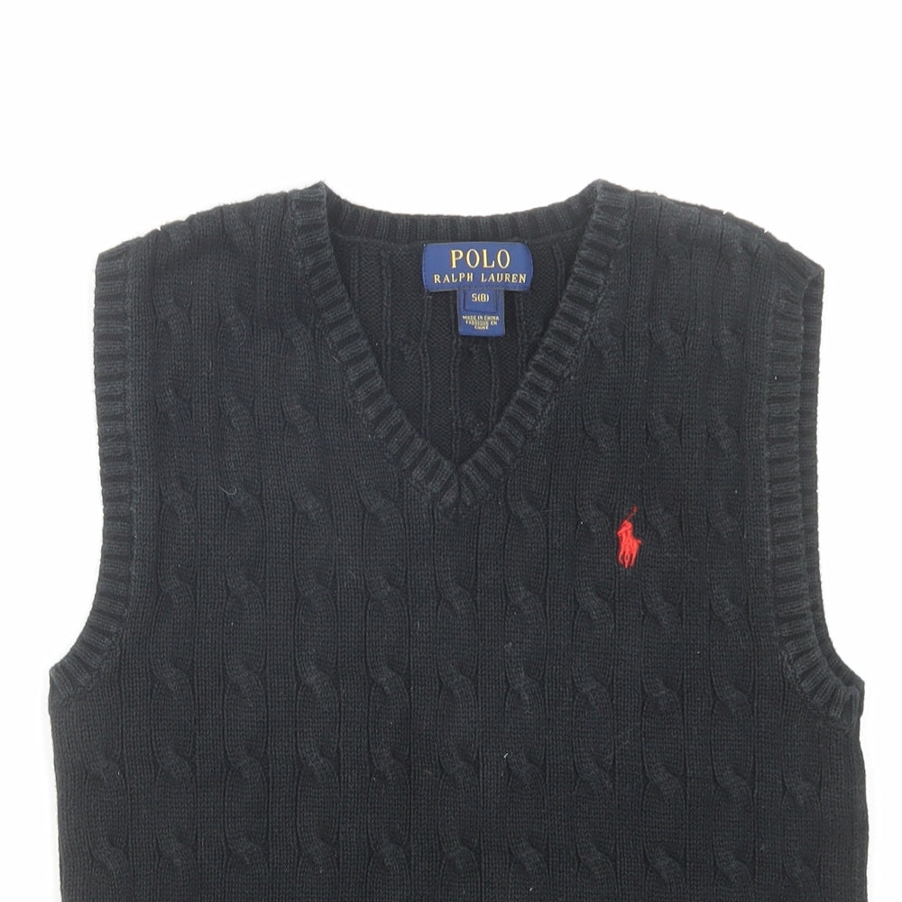 Polo Ralph Lauren Womens Black V-Neck Cotton Vest Jumper Size 8