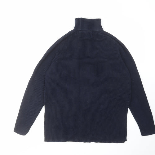 H&M Mens Blue Roll Neck Cotton Pullover Jumper Size L Long Sleeve