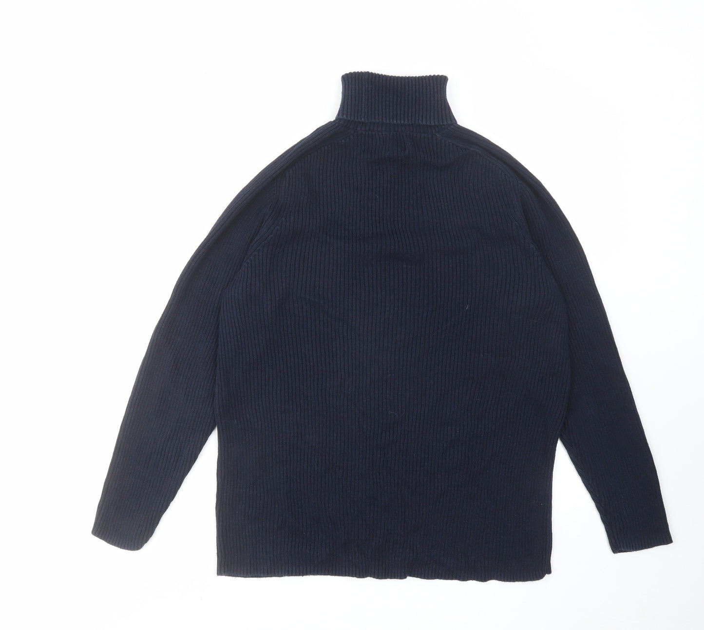 H&M Mens Blue Roll Neck Cotton Pullover Jumper Size L Long Sleeve