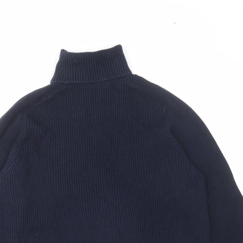 H&M Mens Blue Roll Neck Cotton Pullover Jumper Size L Long Sleeve