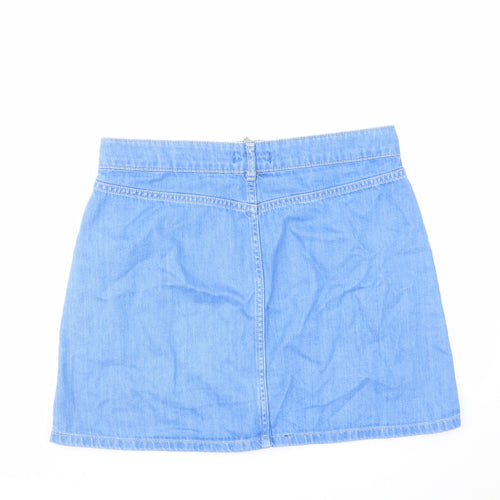 River Island Womens Blue Cotton Mini Skirt Size 10 Zip