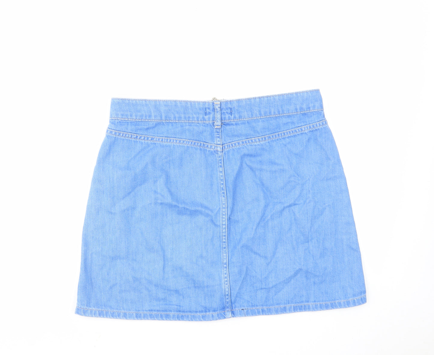 River Island Womens Blue Cotton Mini Skirt Size 10 Zip