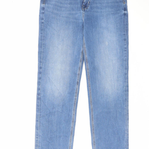 Marks and Spencer Womens Blue Cotton Straight Jeans Size 12 L27 in Regular Zip