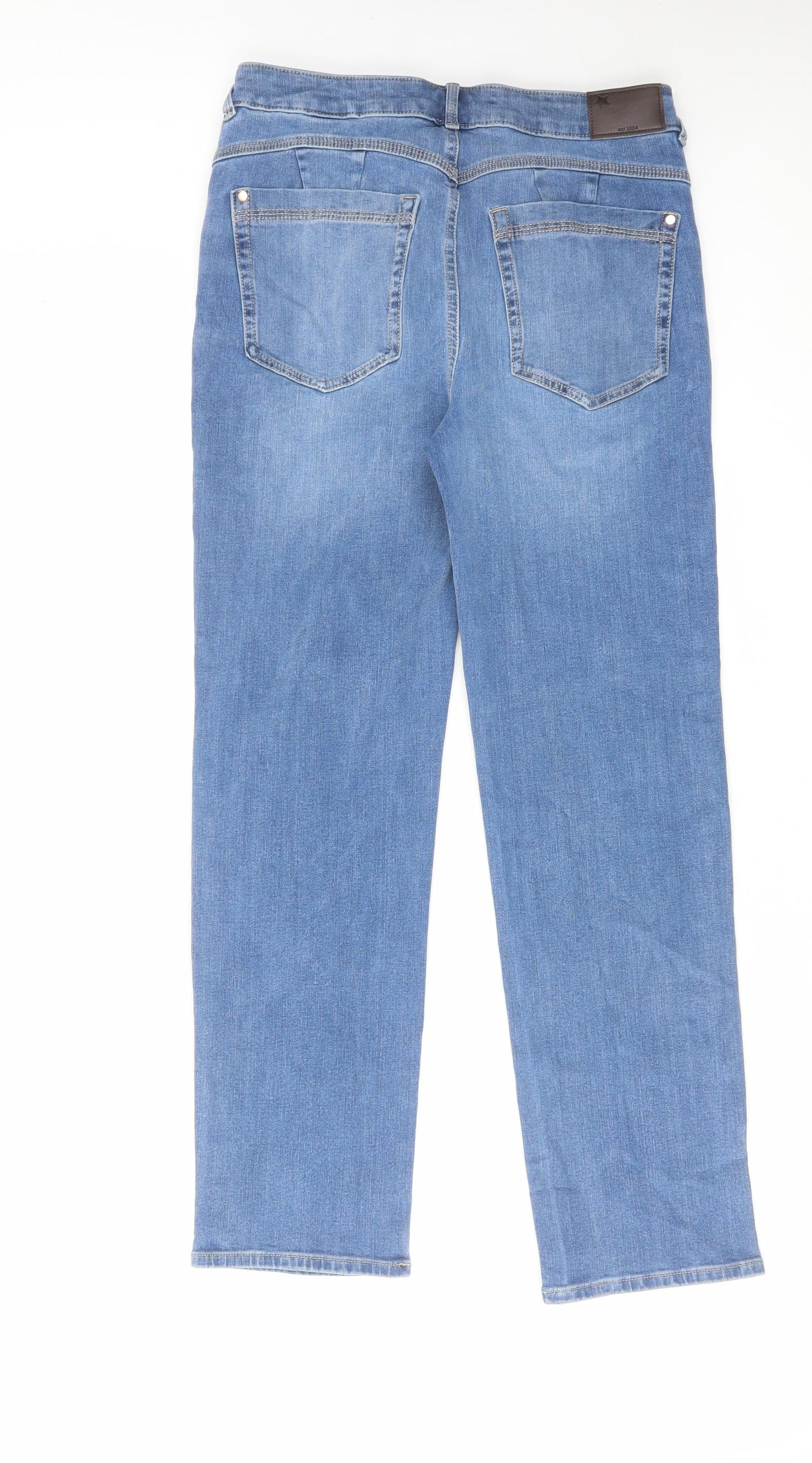Marks and Spencer Womens Blue Cotton Straight Jeans Size 12 L27 in Regular Zip