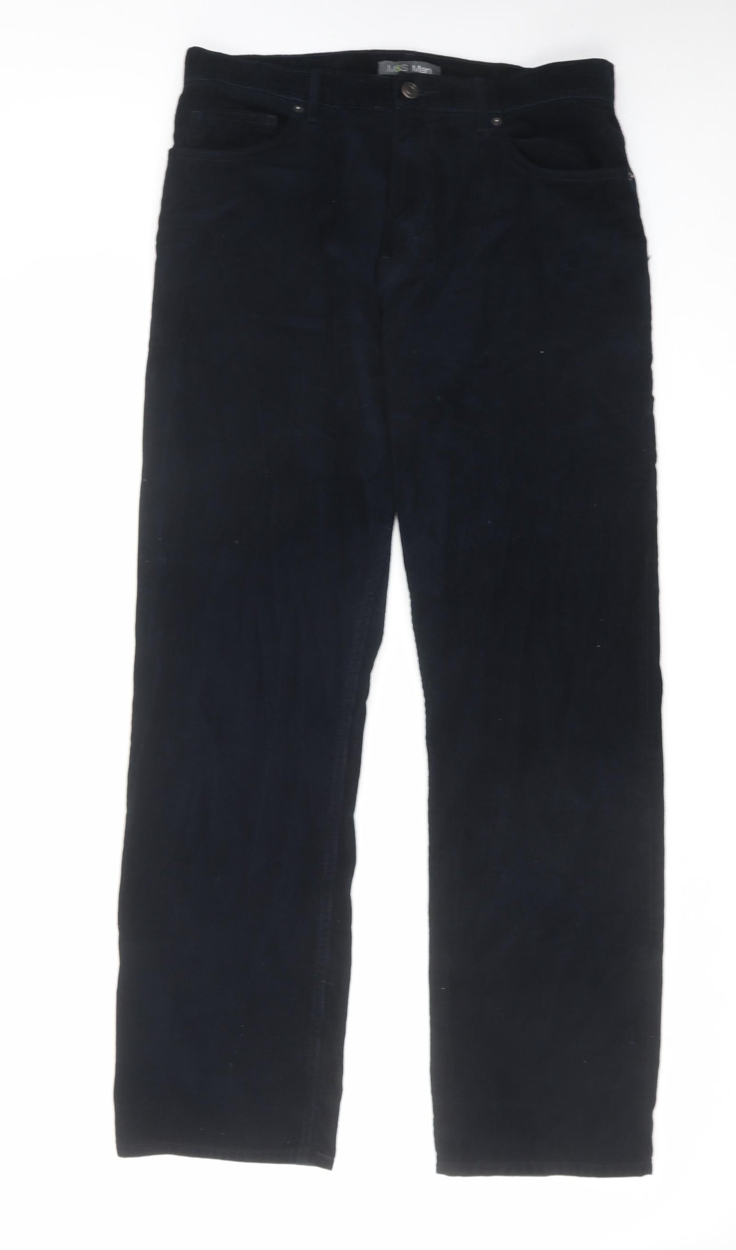 Marks and Spencer Mens Black Cotton Trousers Size 34 in L31 in Regular Zip