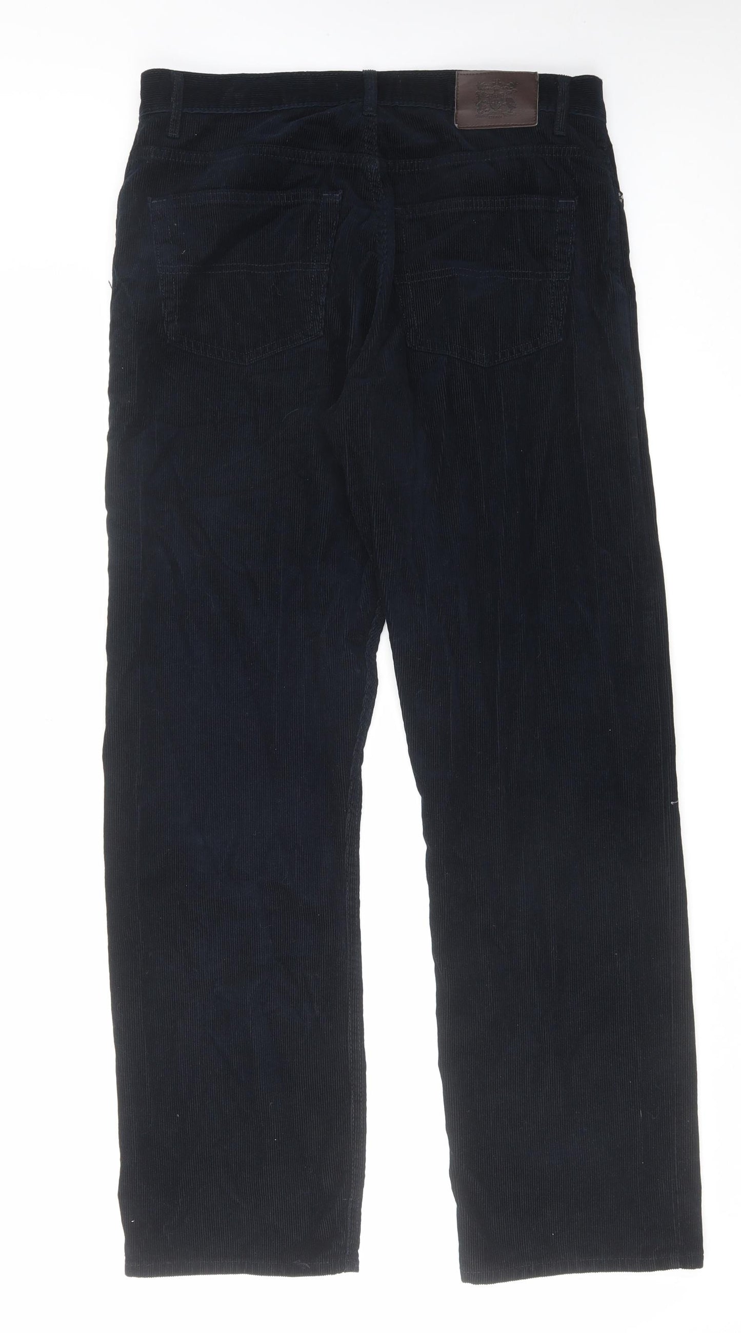 Marks and Spencer Mens Black Cotton Trousers Size 34 in L31 in Regular Zip