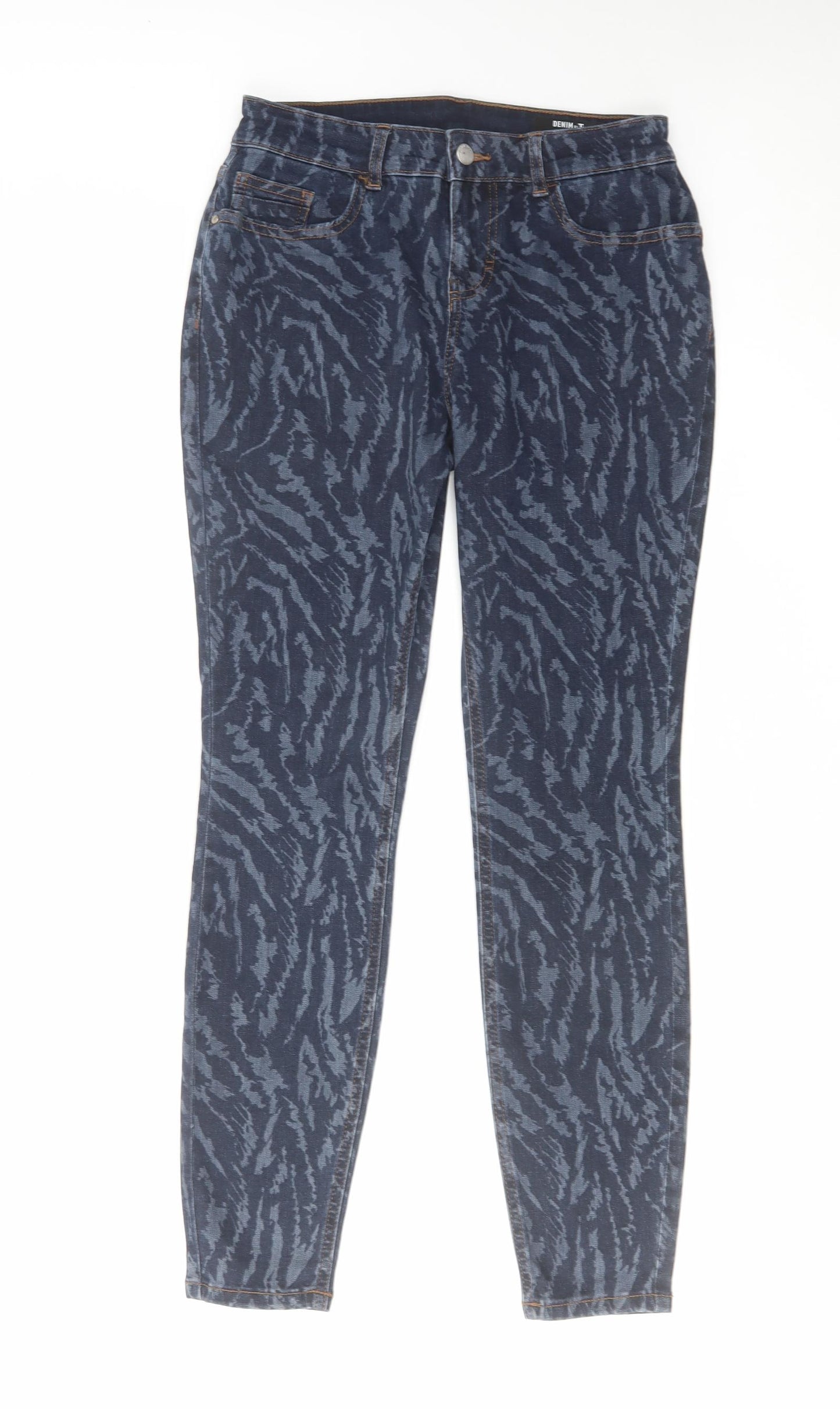 TU Womens Blue Animal Print Cotton Skinny Jeans Size 10 L27 in Regular Zip