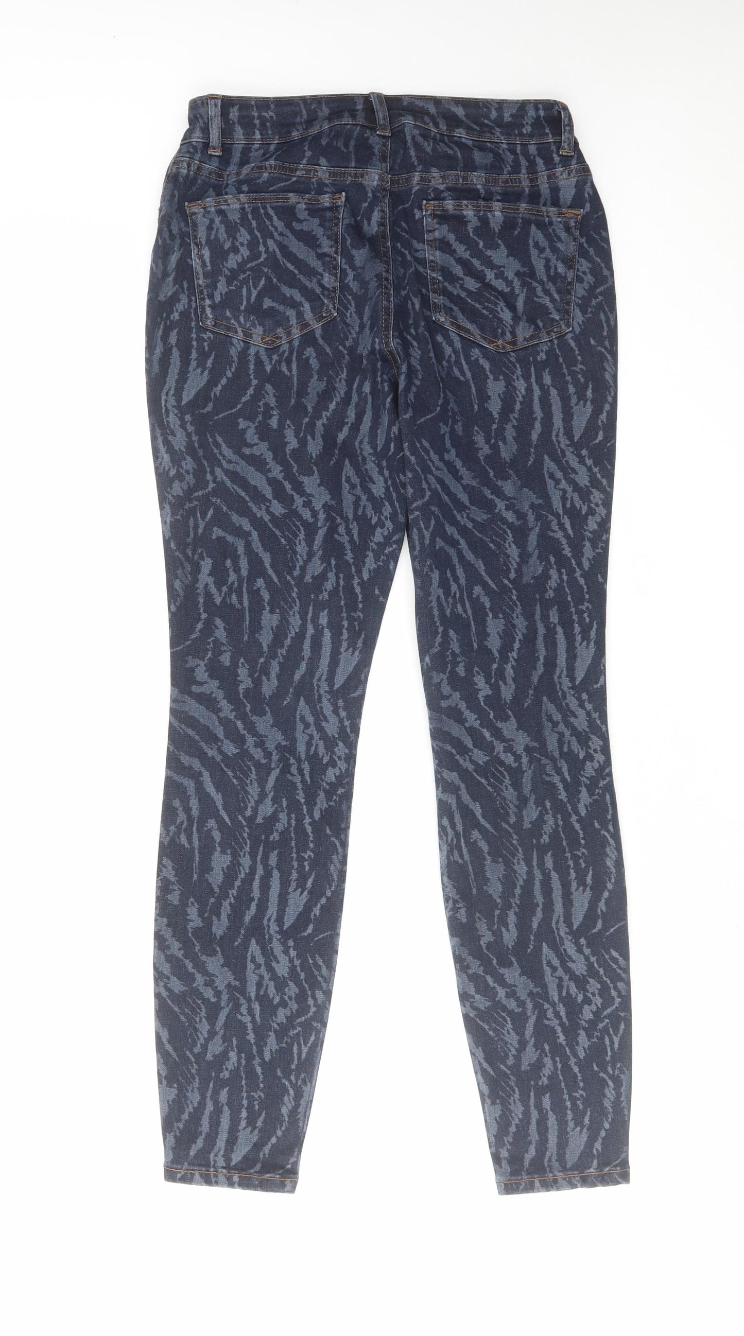 TU Womens Blue Animal Print Cotton Skinny Jeans Size 10 L27 in Regular Zip