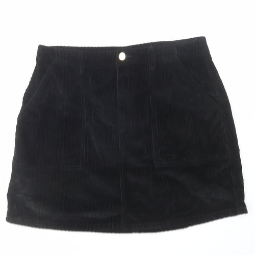 F&F Womens Black Cotton A-Line Skirt Size 16 Zip