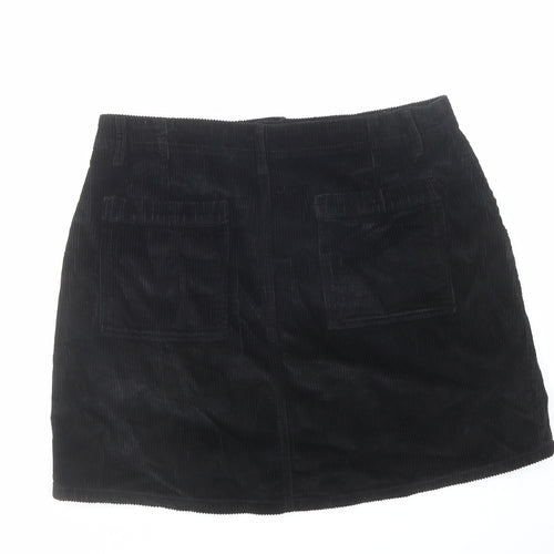 F&F Womens Black Cotton A-Line Skirt Size 16 Zip