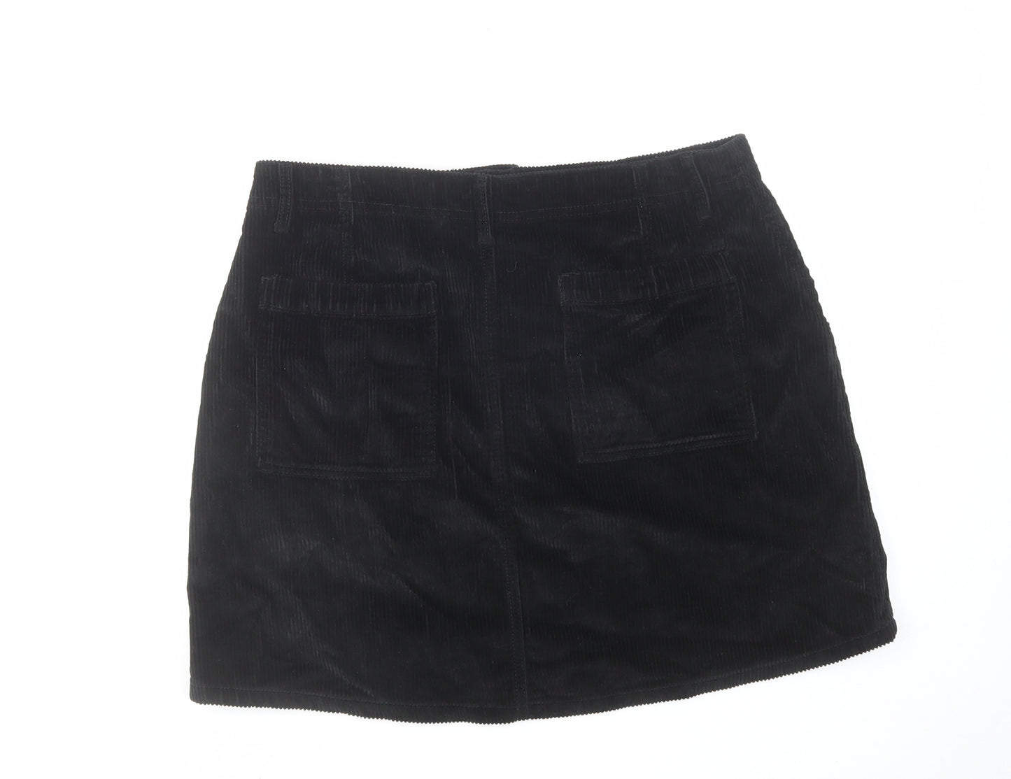 F&F Womens Black Cotton A-Line Skirt Size 16 Zip