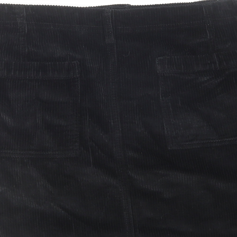 F&F Womens Black Cotton A-Line Skirt Size 16 Zip