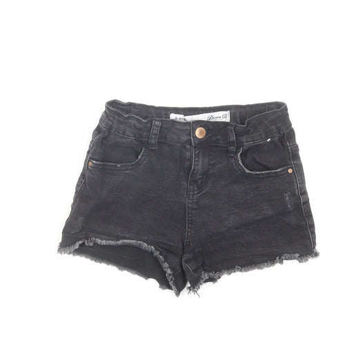 Denim & Co. Girls Black Cotton Cut-Off Shorts Size 8-9 Years Regular Zip