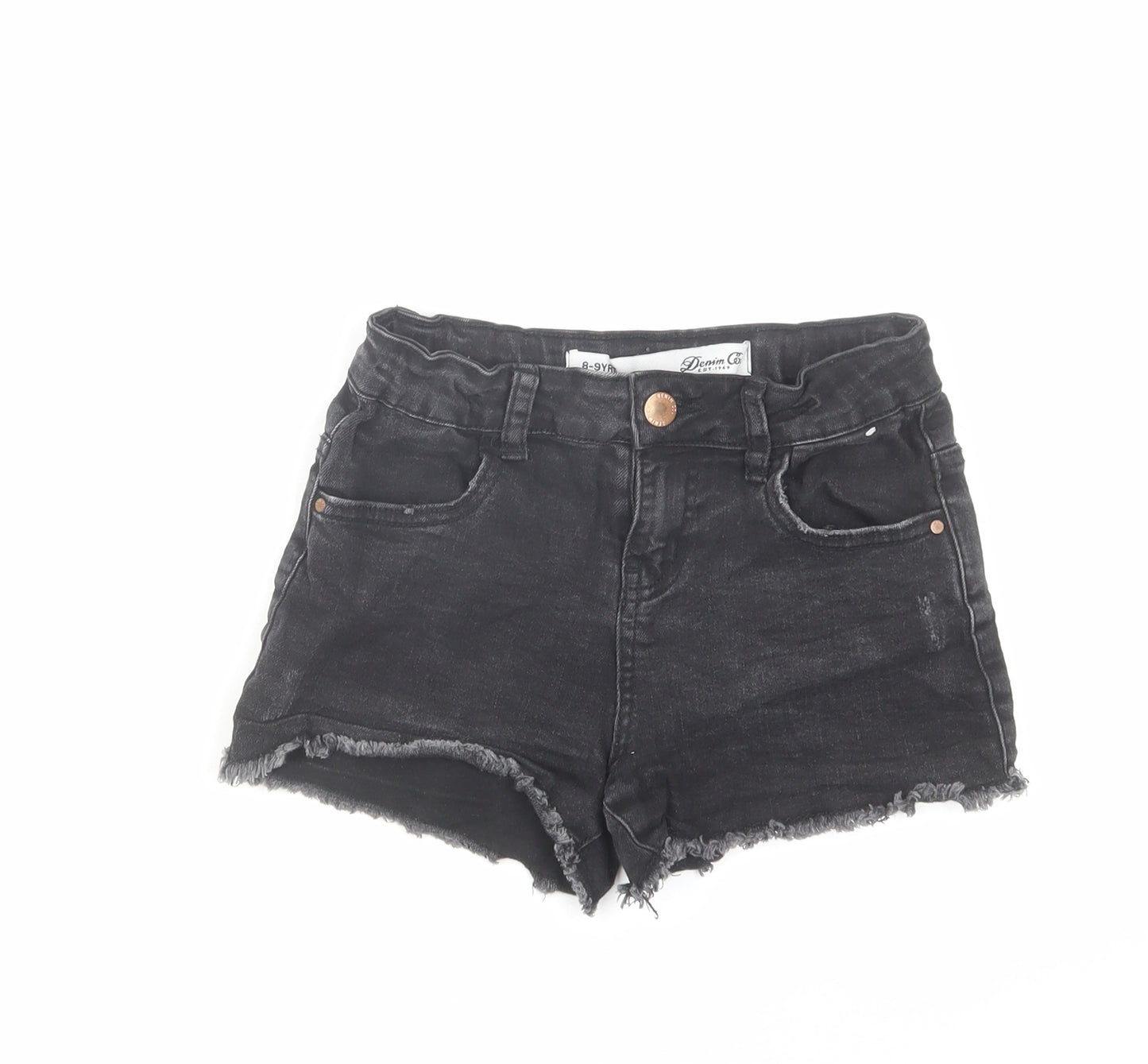 Denim & Co. Girls Black Cotton Cut-Off Shorts Size 8-9 Years Regular Zip