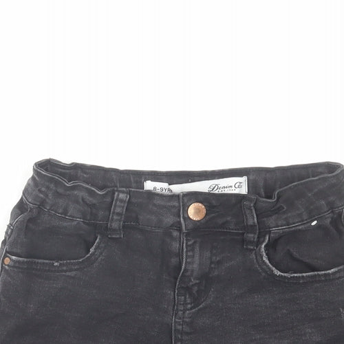 Denim & Co. Girls Black Cotton Cut-Off Shorts Size 8-9 Years Regular Zip