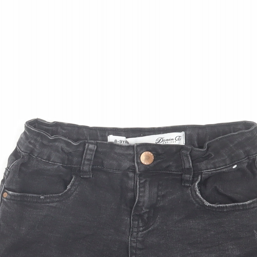 Denim & Co. Girls Black Cotton Cut-Off Shorts Size 8-9 Years Regular Zip