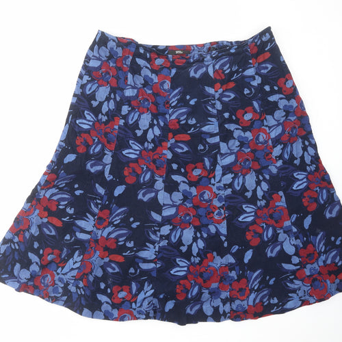 Marks and Spencer Womens Blue Floral Cotton Swing Skirt Size 18 Zip