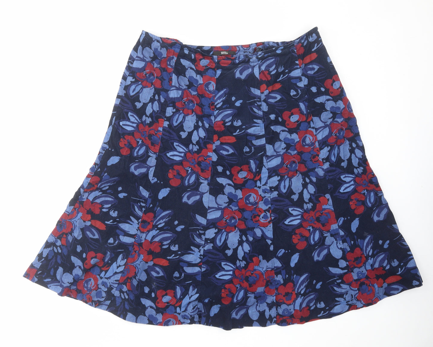 Marks and Spencer Womens Blue Floral Cotton Swing Skirt Size 18 Zip