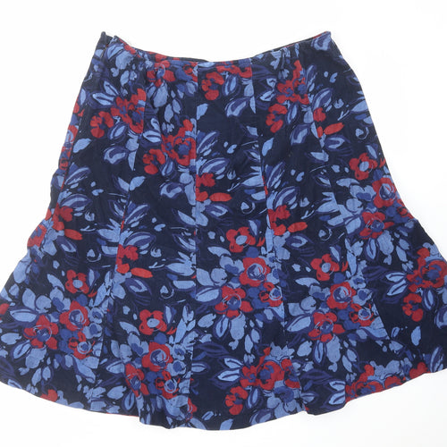 Marks and Spencer Womens Blue Floral Cotton Swing Skirt Size 18 Zip