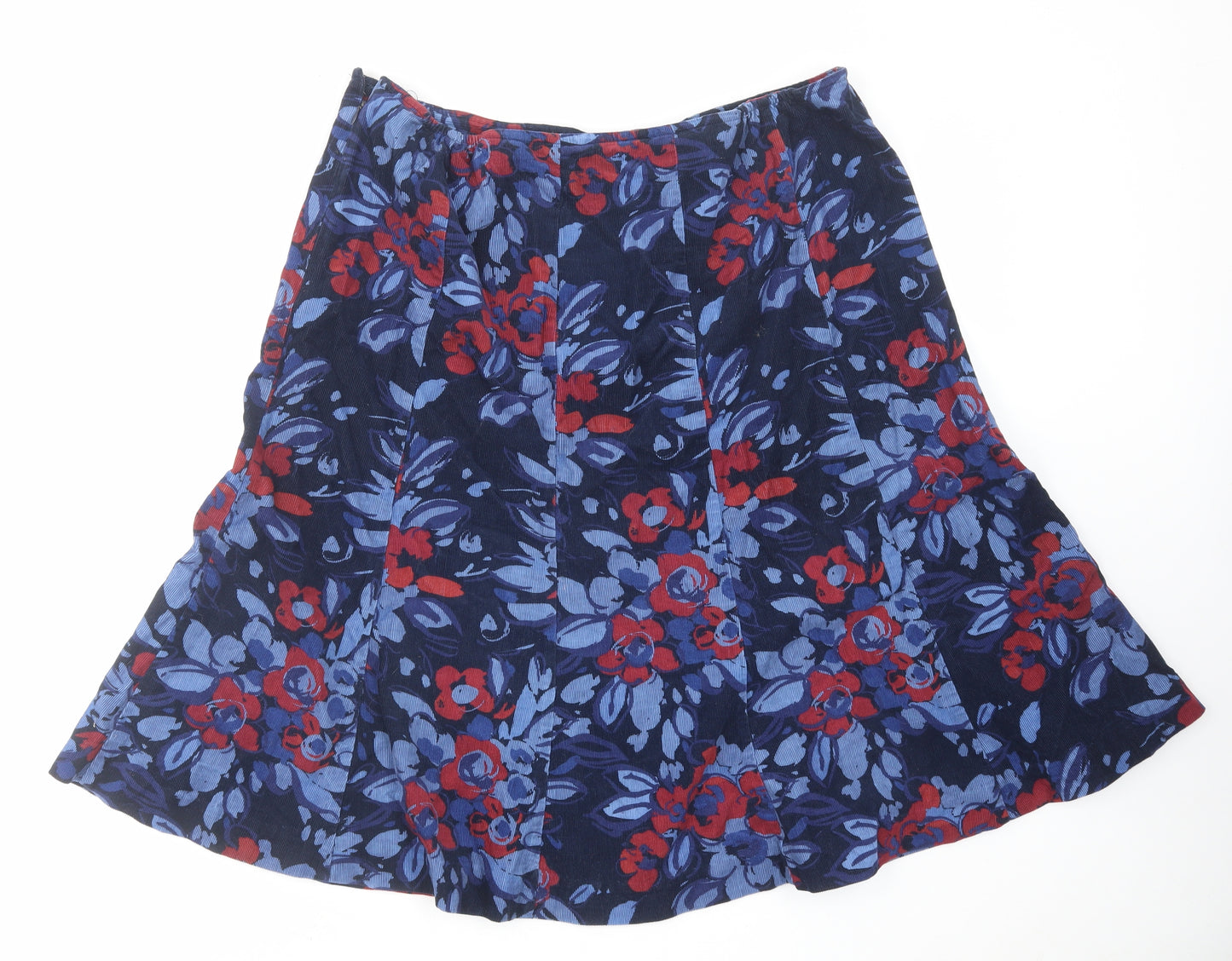 Marks and Spencer Womens Blue Floral Cotton Swing Skirt Size 18 Zip