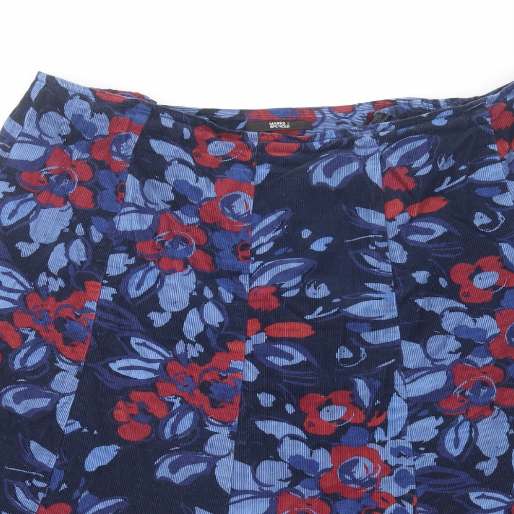Marks and Spencer Womens Blue Floral Cotton Swing Skirt Size 18 Zip