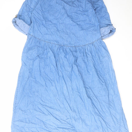 Warehouse Womens Blue Cotton A-Line Size 12 V-Neck Button